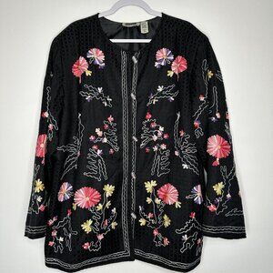 Maggie Barnes Jacket Black Floral Embroidered Art to Wear Size 3X
